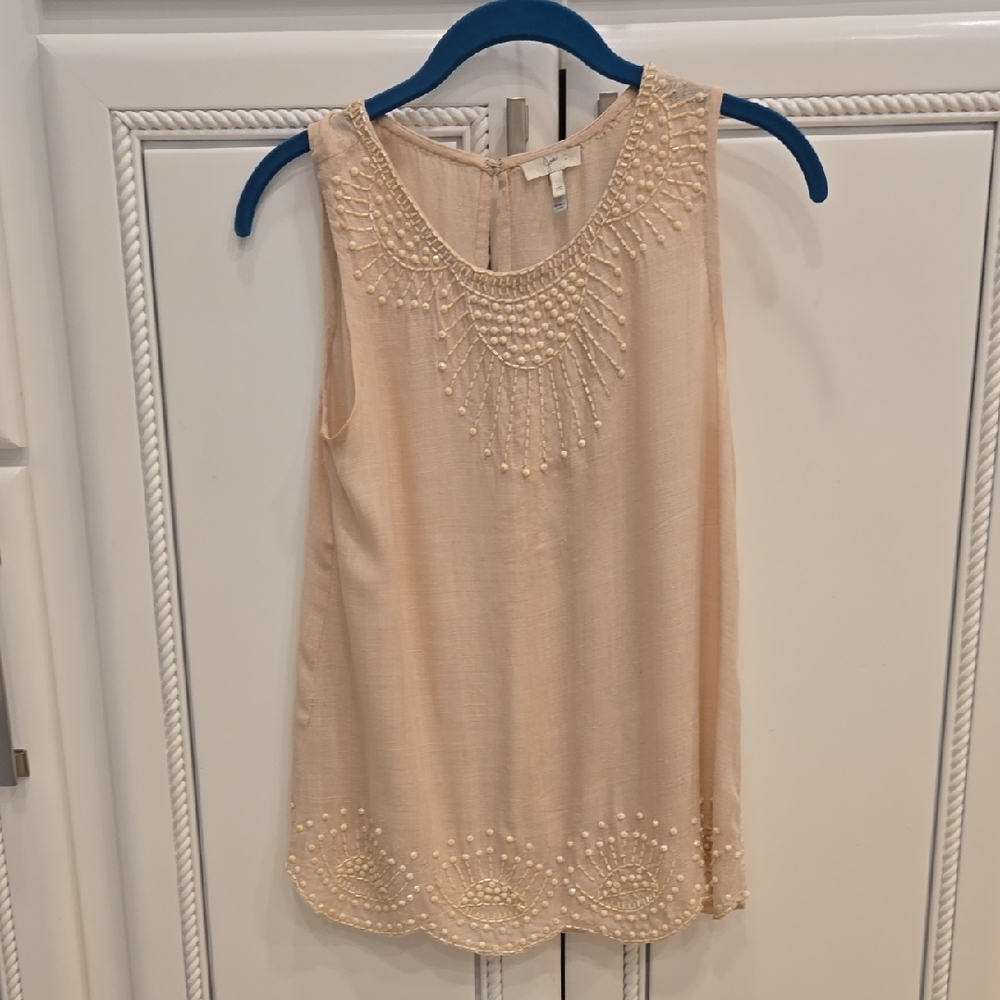 Joie Cream/ Beige Embellished Sleeveless Tank Top